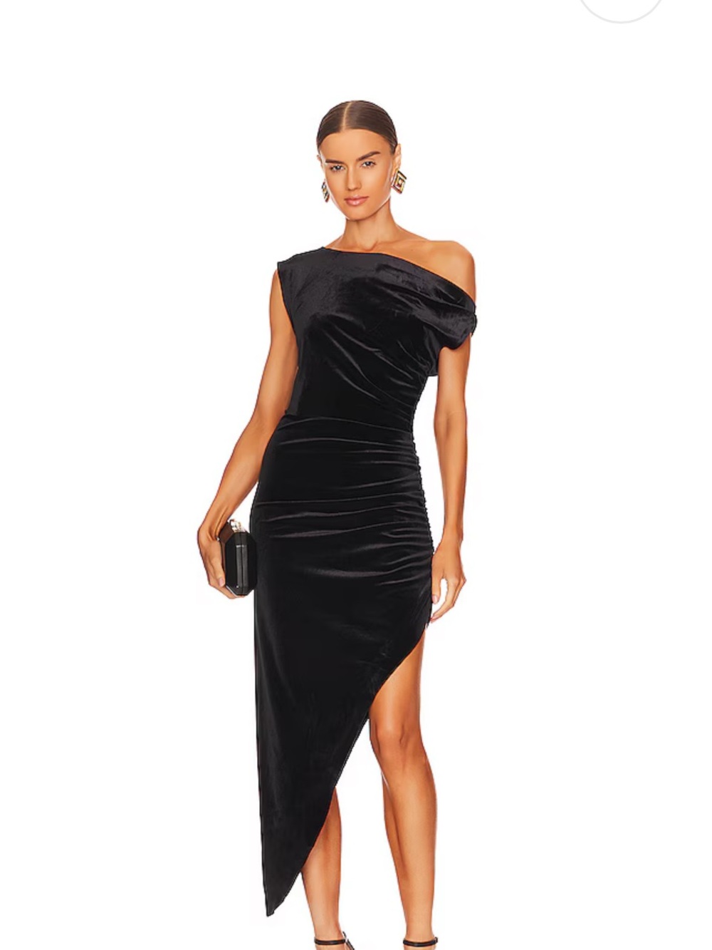 Norma Kamali Black One-Shoulder Asymmetric Velvet Midi  Maxi Gown Dress XXS $175